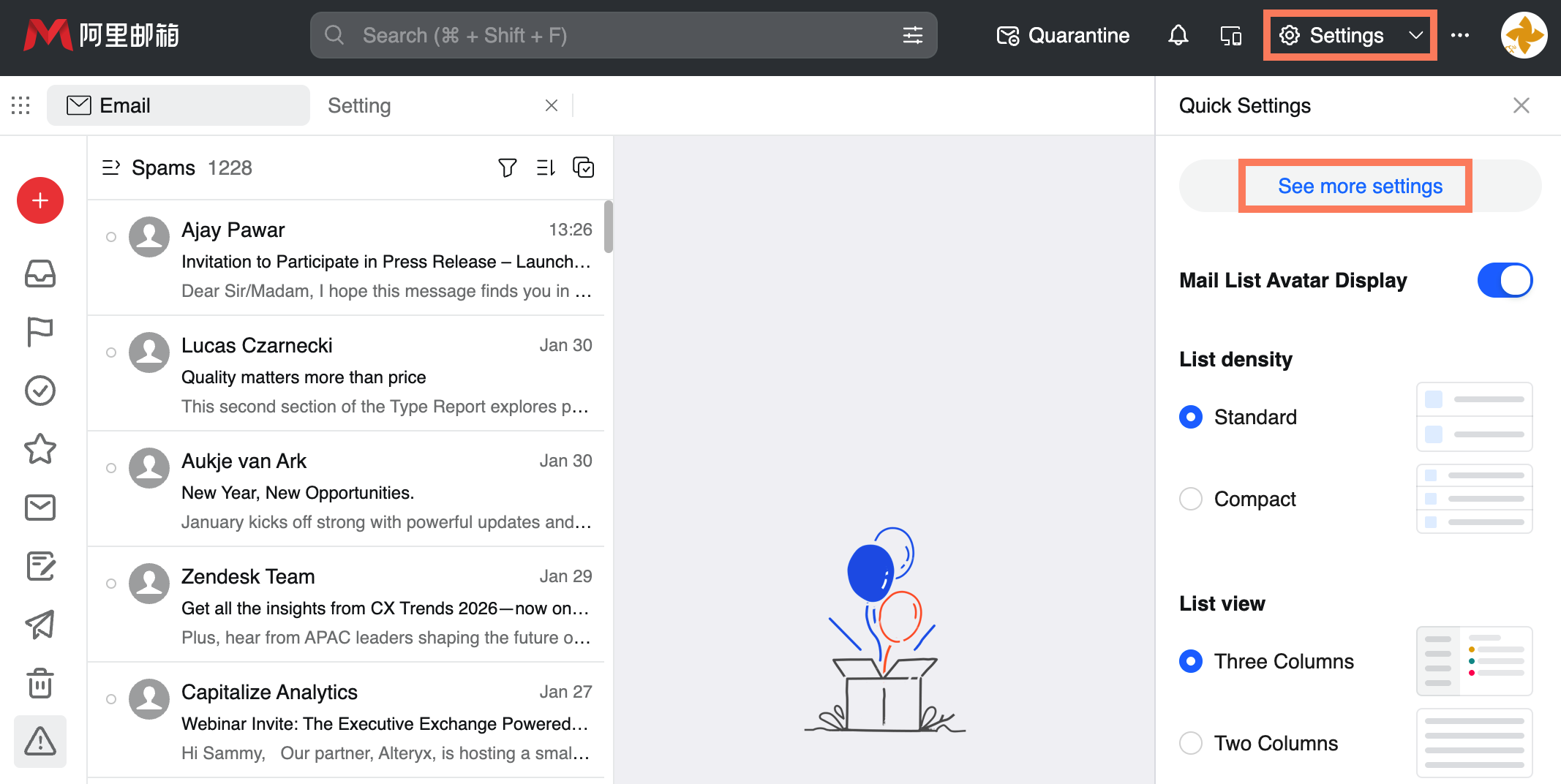 [Image11: Alibaba Mail settings menu]
