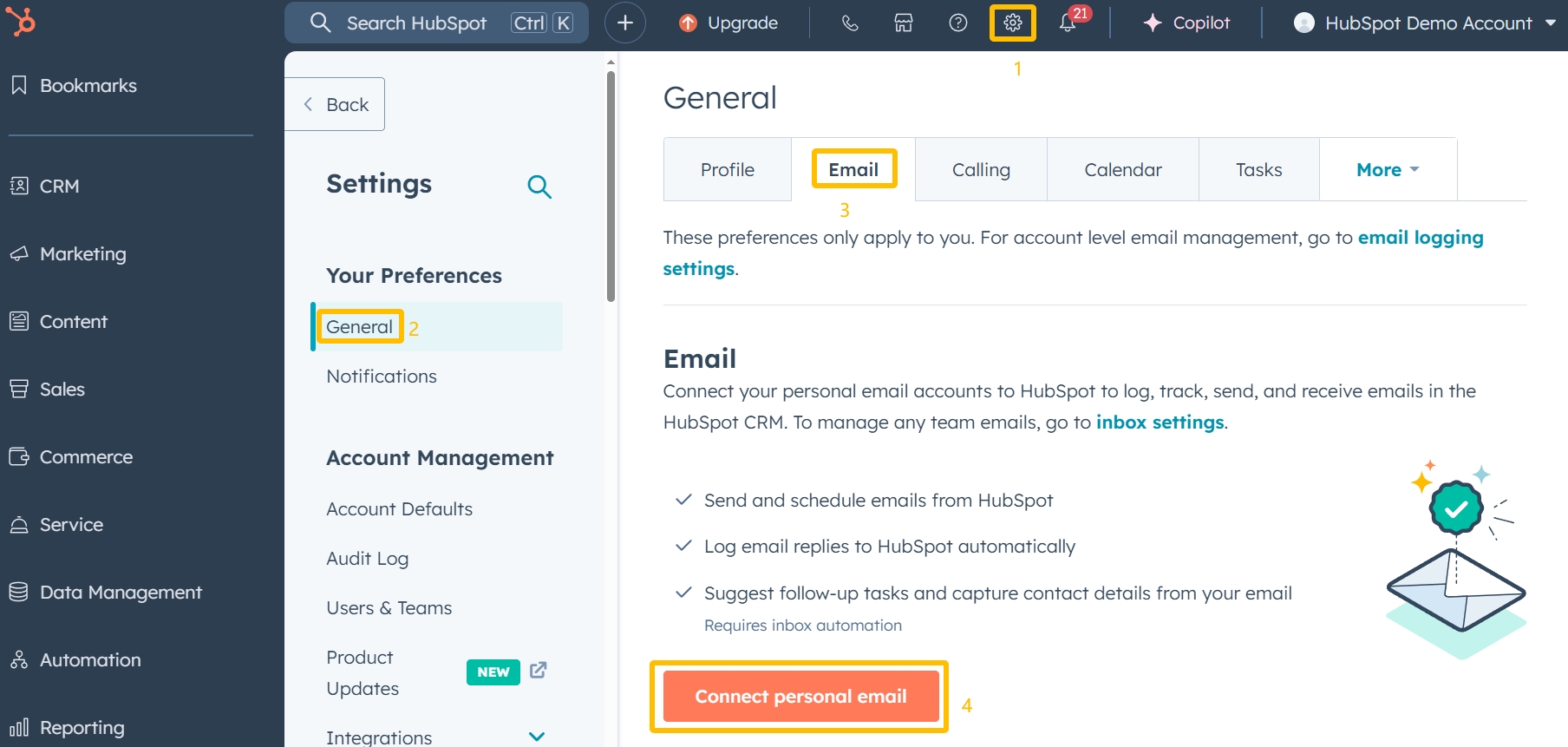 [Image2: Personal email settings page]