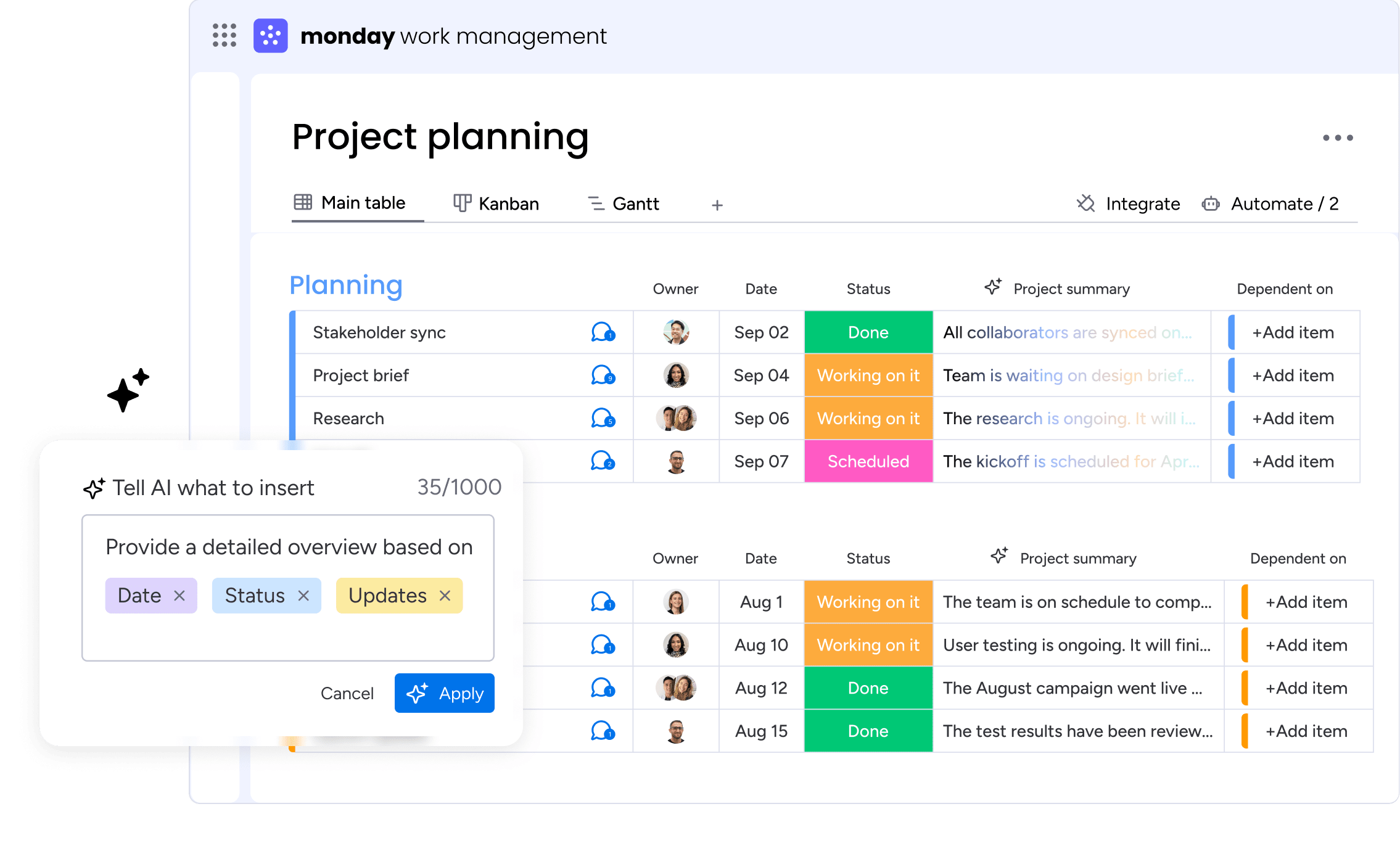 monday 项目管理界面